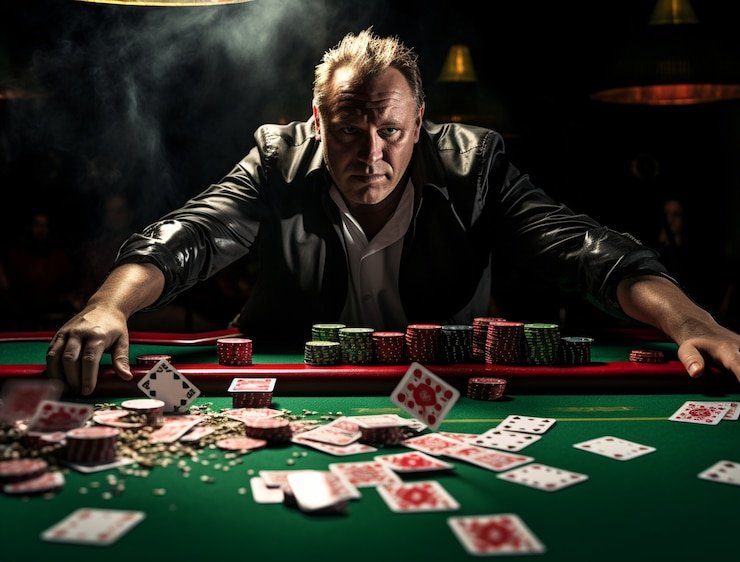 Live casino table with multi-camera dealer and game chips